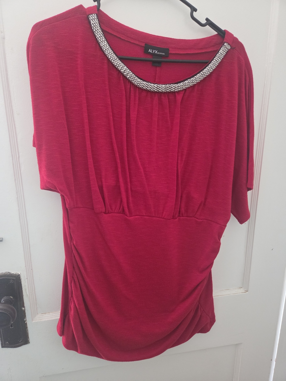 ALYX Red Short-Sleeve Top with Silver Necklace Trim